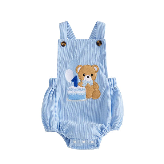 Citgeett Summer Infant Baby Boys Birthday Outfit Cute Bear Cake Embroidery Bodysuit Overalls Clothes