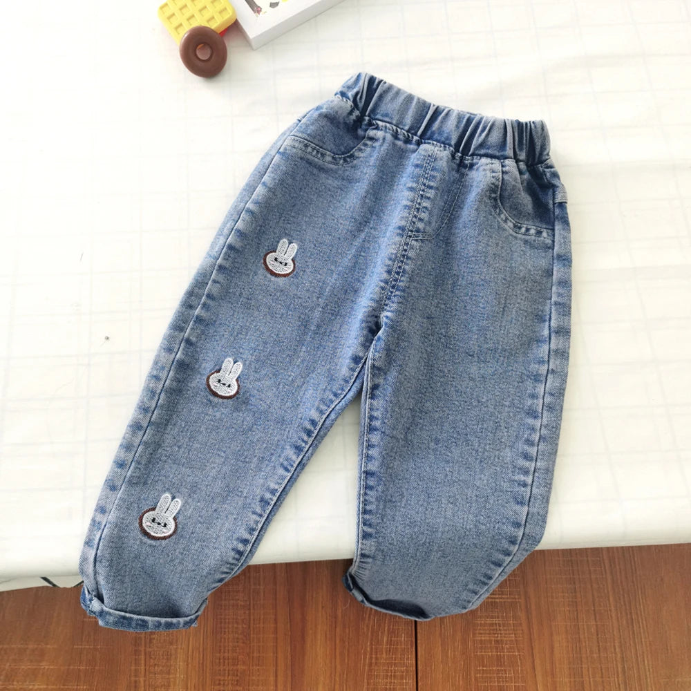 Pink Heart Elastic-Waist Jeans for Girls