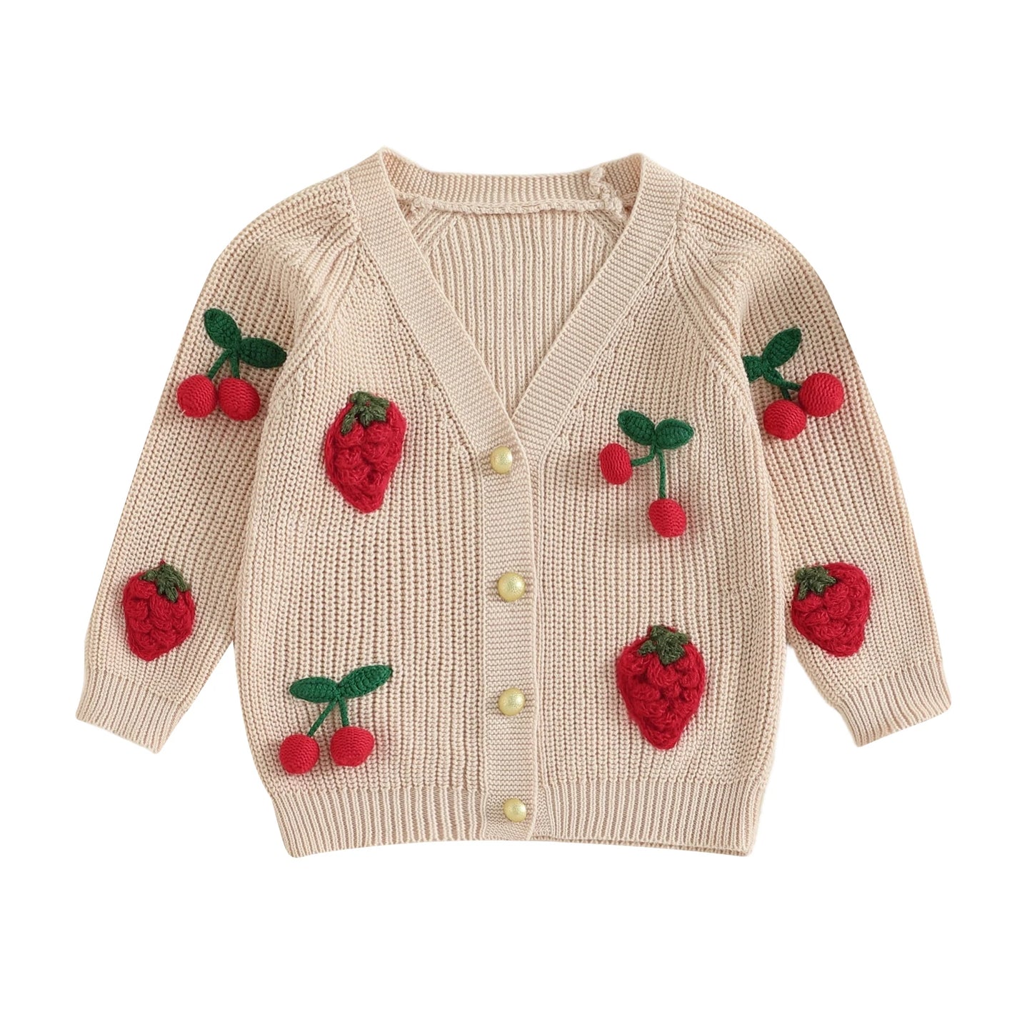 Cherry Knit Button-Up Cardigan for Toddlers and Kids – Soft V-Neck Sweater