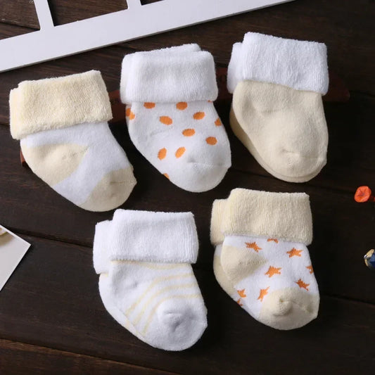Cozy Fold-Over Cuff Baby Socks – 5-Pack