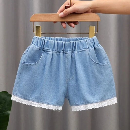 Bow, Heart & Lace Trim Denim Shorts for Girls