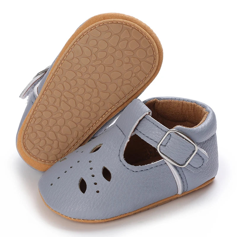 Scalloped T-Strap Baby Mary Jane Shoes with Bows & Cutout Details