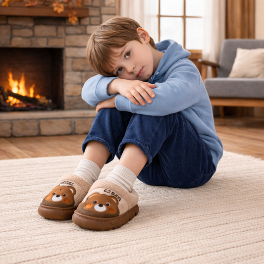 Plush Cartoon Indoor Slippers for Kids – Warm, Non-Slip House Shoes for Toddlers & Little Kids