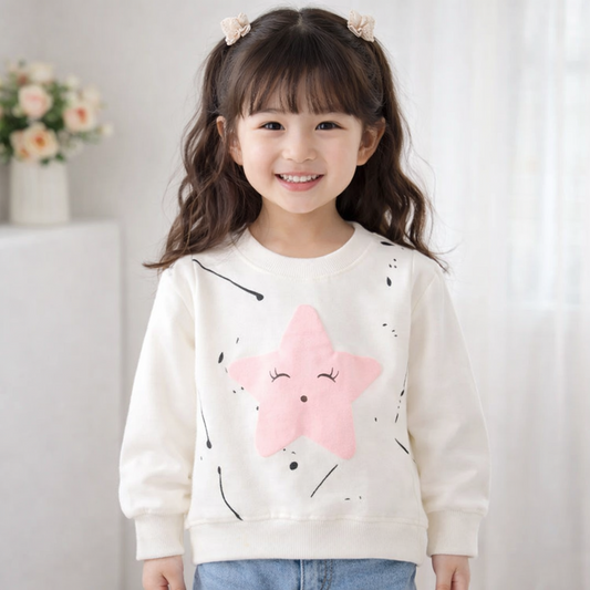 Pink Star Baby Sweater – Soft Autumn Pullover for Little Girls