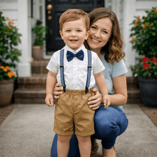 Boys' Short-Sleeve Shirt & Suspender Shorts Set | Summer Bow Tie Gentleman Outfit in Multiple Colors