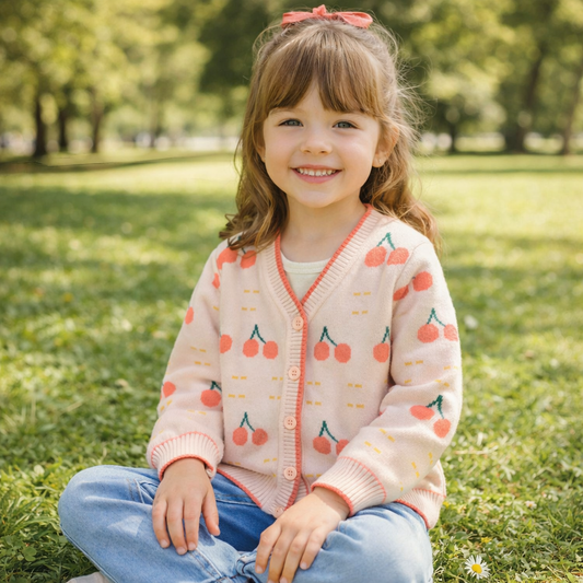 Unisex Kids Cotton Knit Cardigan Sweater (2–8 Years) – Button-Front V-Neck, Playful Prints