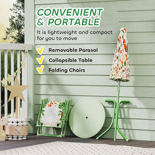 Kids Picnic Table & Chair Set with Umbrella – Outdoor Activity Table, Foldable, Green