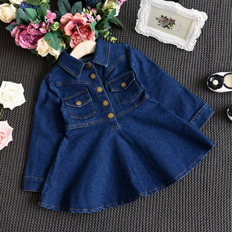 kin kin denim dress Girls' Button-Front A-Line – Long Sleeve with Chest Pocket – & Nest and a lace Color::#52-Black Bow collar Mini Dress with Floral Motif Gingerbread-Themed Holiday Dress for