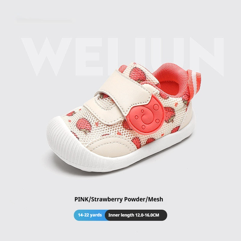 Snail-Patch Mesh Baby & Toddler Sneakers | Breathable Soft-Sole Shoes in White, Grey & Strawberry Pink