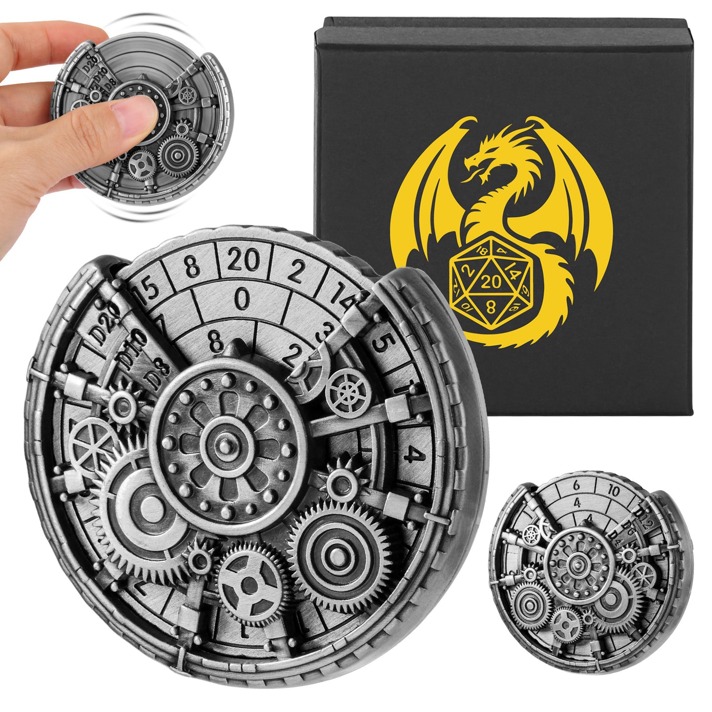 Fingertip Gyroscope & DND Dice Set – Retro Metal Role-Playing Game Dice Gift Box