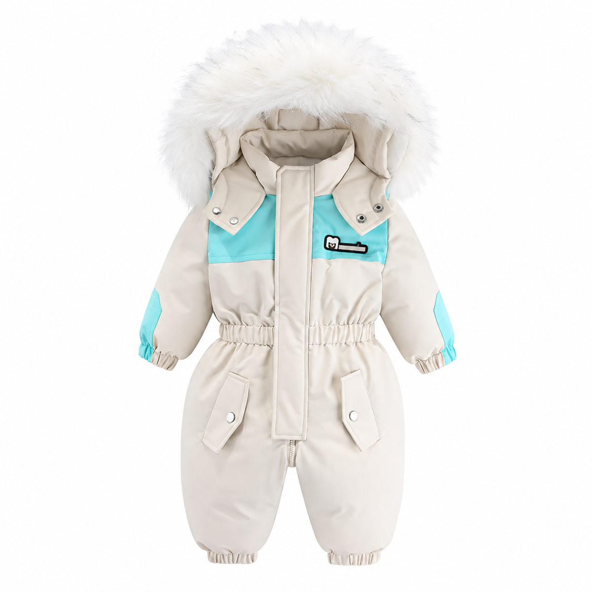 Faux Fur Hooded Baby Snowsuit with Full-Length Zipper