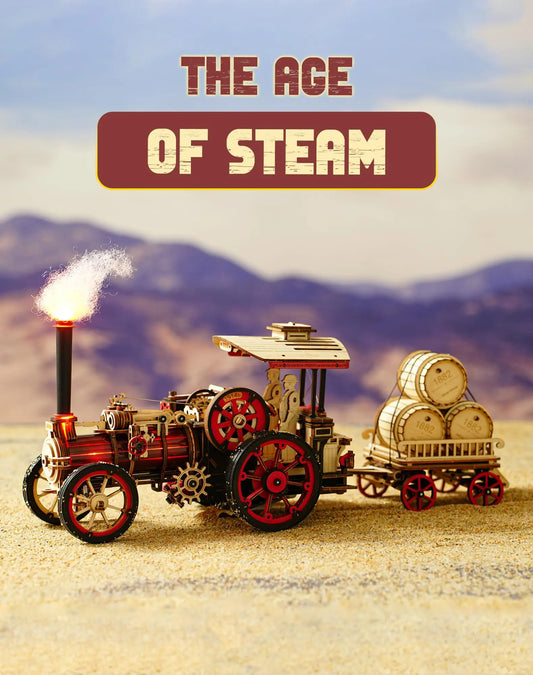 ROKR 3D Wooden Puzzle Car Model – Steam Engine Mechanical Kit for Teens & Kids