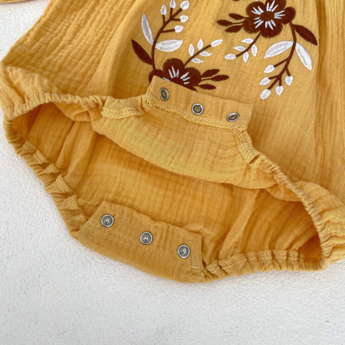 Marigold Floral Embroidered Muslin Romper & Bonnet Set – Baby Girl