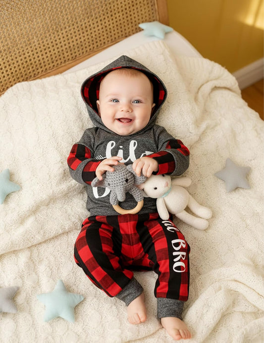 Baby Boy Hooded Romper + Pants Set (2-Piece) – Plaid/Camo Prints