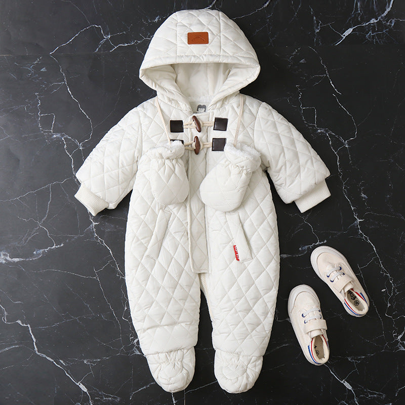 Quilted Hooded Baby Snowsuit Jumpsuit – Warm Winter One-Piece