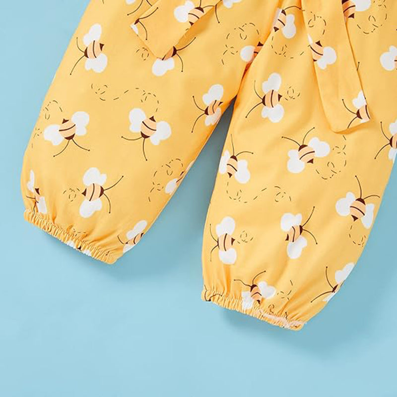 Infant Baby Girl “Sweet Bee” 3-Piece Outfit Set – Letter Print Romper, Bee Pants & Bow Headband