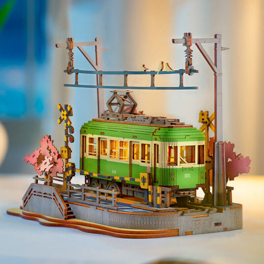 Rolife Sakura Journey Tram 3D Wooden Puzzle – DIY Model for Teens & Collectors