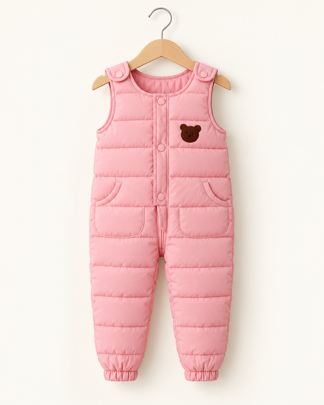 Quilted Puffer Overalls with Bear Patch for Toddlers & Kids