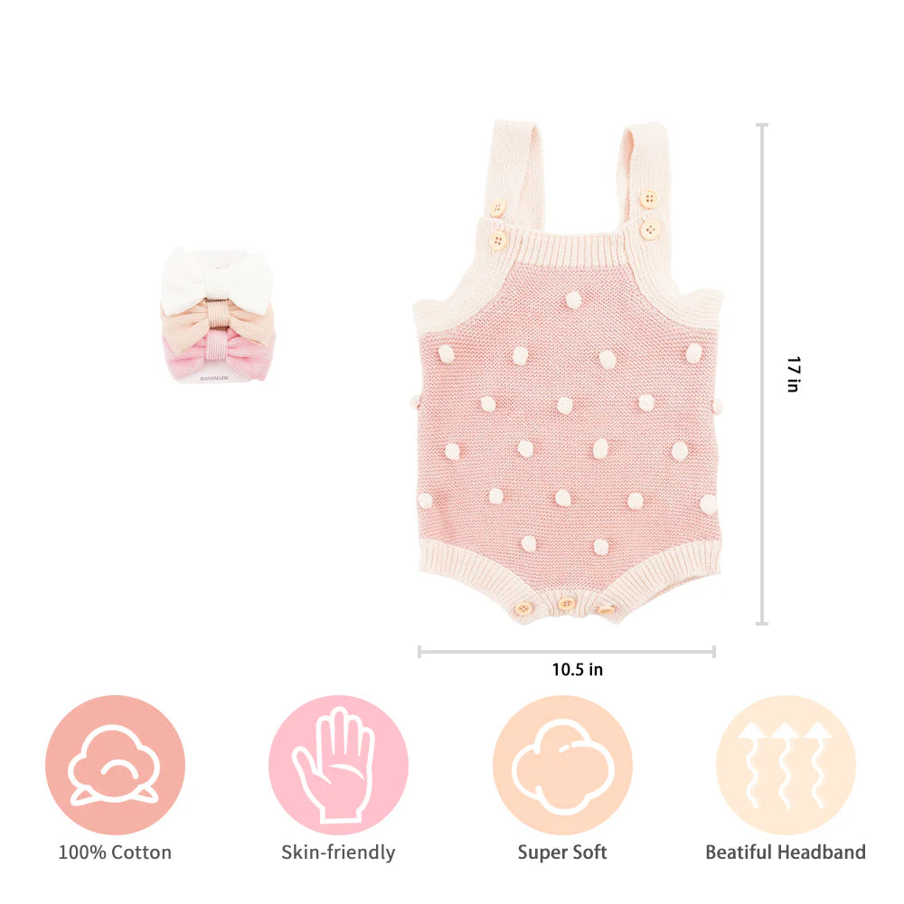 Baby Knit Pom-Pom Romper – Sleeveless Cotton Sweater Bodysuit for Babies (0–24 Months)