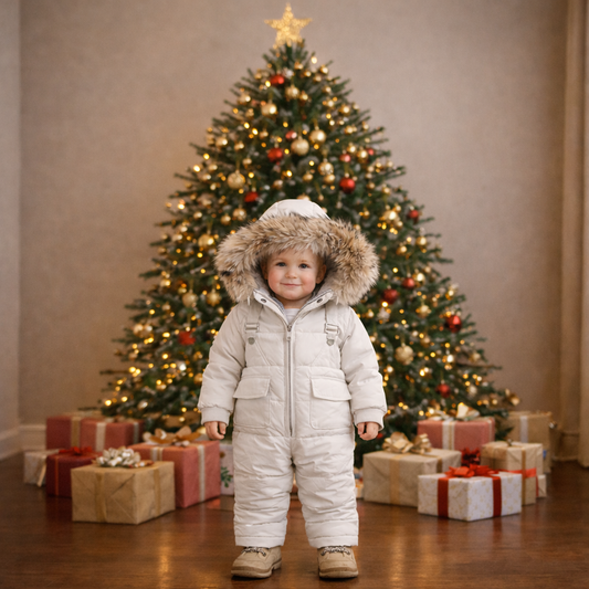 Baby Winter Puffer Jacket + Bib Pants Set (Unisex) — Fur-Trim Hood, 2-Piece Outfit