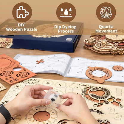 ROKR Zodiac Wall Clock – 3D Wooden Puzzle Model Kit (168 Pieces)