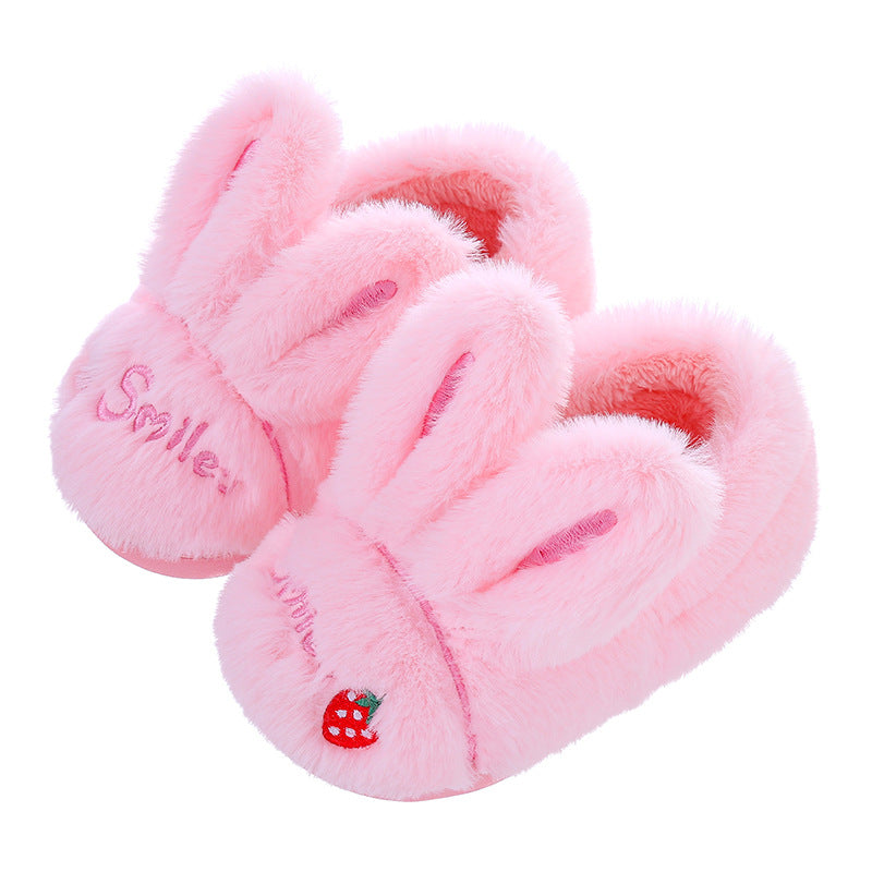 Kids' Fluffy Bunny House Slippers with Non-Slip Sole – Cozy Indoor Shoes for Toddlers & Little Kids