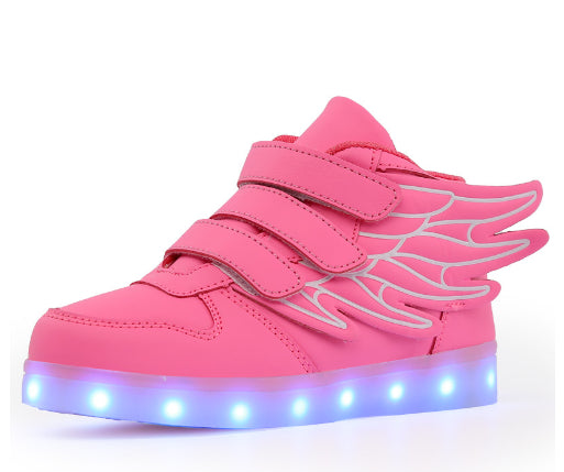 LED Light-Up Wing Sneakers for Kids – USB Rechargeable Flashing Shoes with Angel Wings for Boys & Girls