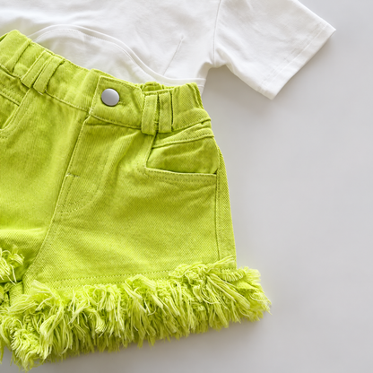 Fringe Hem High-Waisted Denim Shorts for Girls