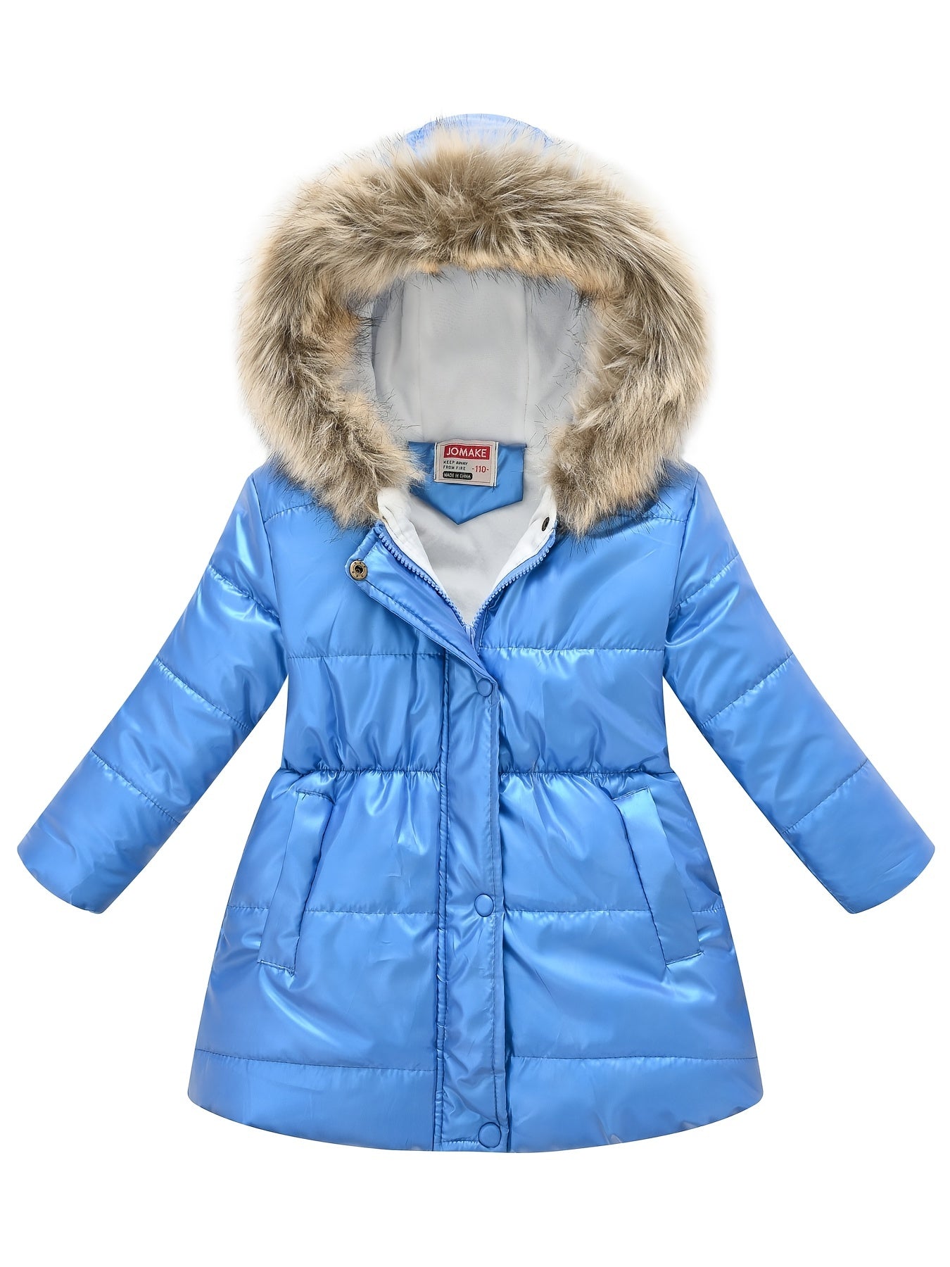 Girls’ Mid-Length Puffer Coat with Faux-Fur Hood (Winter Jacket)