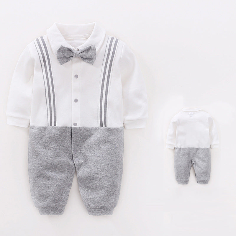 Baby Boy Dressy Romper Onesie (Long Sleeve) – Korean-Style “Little Gentleman” Outfit