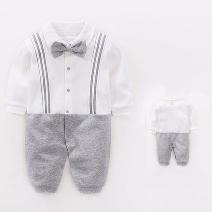 Baby Boy Dressy Romper Onesie (Long Sleeve) – Korean-Style “Little Gentleman” Outfit