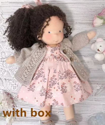 Handmade Curly Girl Plush Doll – 30cm Velvet Stuffed Toy with Clothes