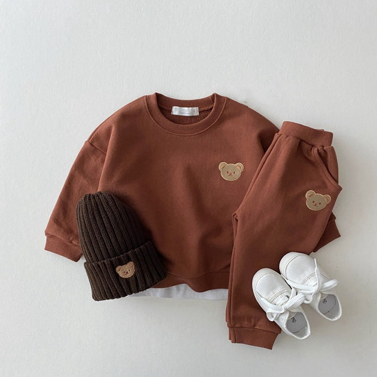 Baby Bear Embroidered Sweatshirt & Pants Set – Soft Cotton Two-Piece Outfit