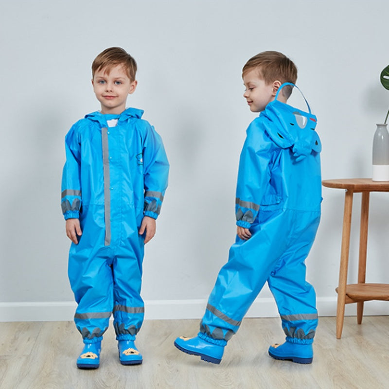 Animal Character One-Piece Rain Suit for Kids – Full-Body Waterproof Coverall