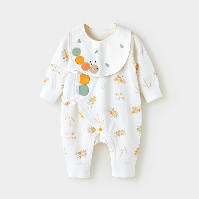 Cotton Wrap-Style Baby Romper with Matching Bib – Soft One-Piece for Newborns (0-6 Months)