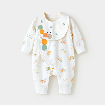 Cotton Wrap-Style Baby Romper with Matching Bib – Soft One-Piece for Newborns (0-6 Months)
