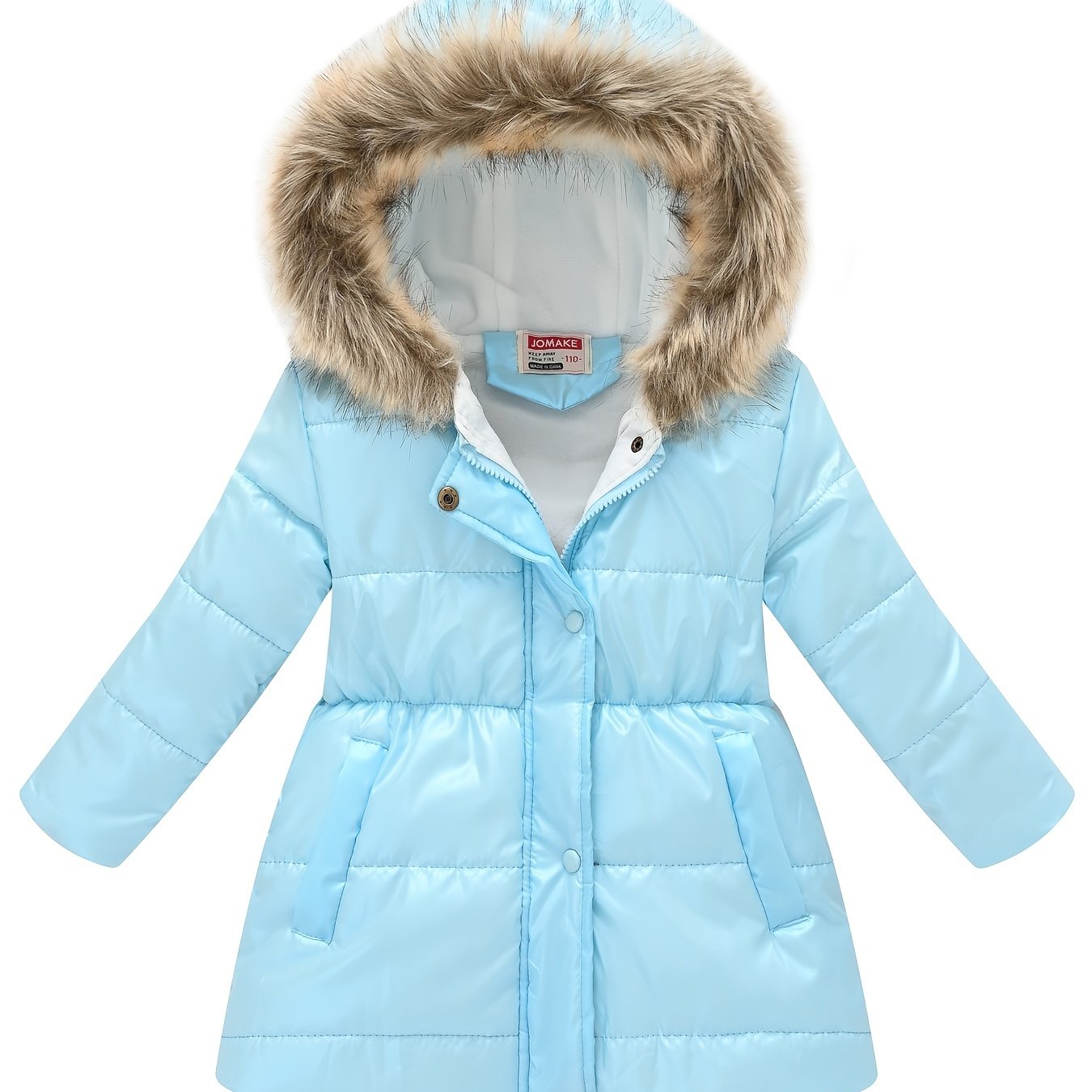 Girls’ Mid-Length Puffer Coat with Faux-Fur Hood (Winter Jacket)
