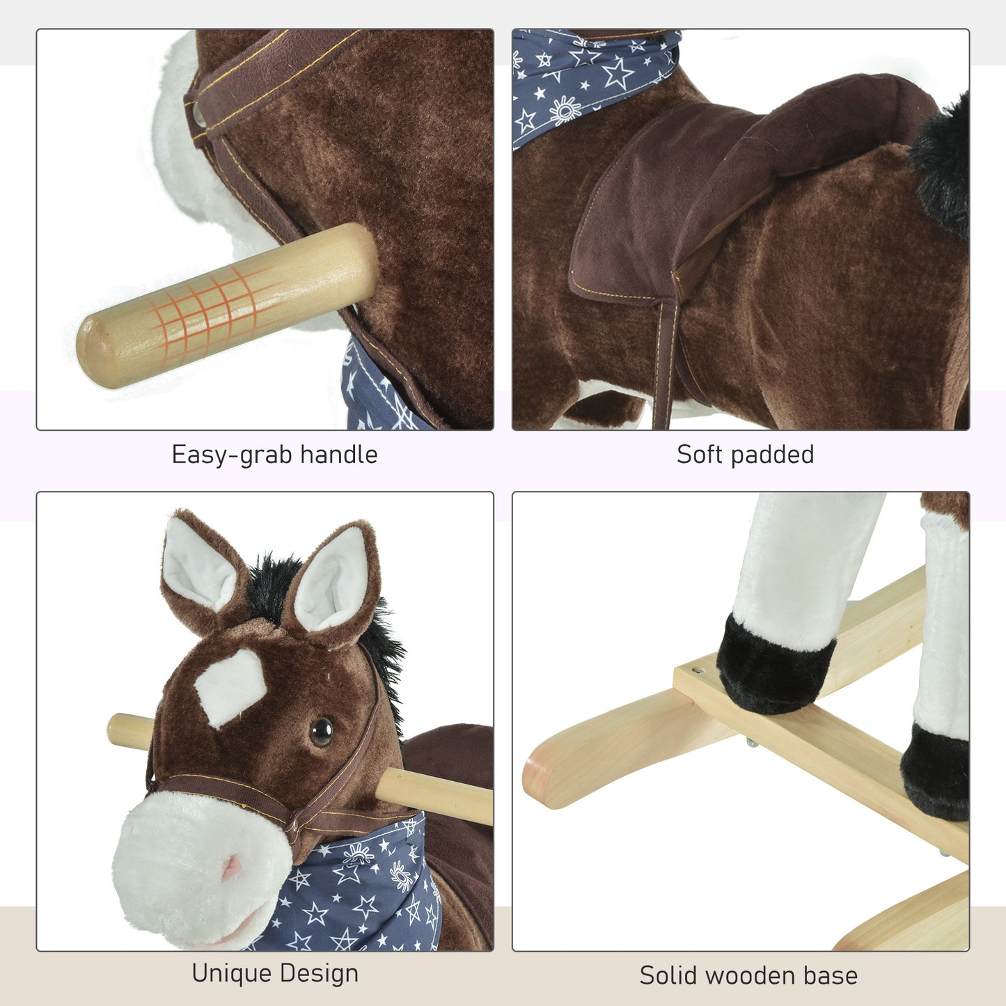 Plush Cowboy Rocking Horse – Wooden Ride-On with Realistic Sounds for Kids 3-6 Years