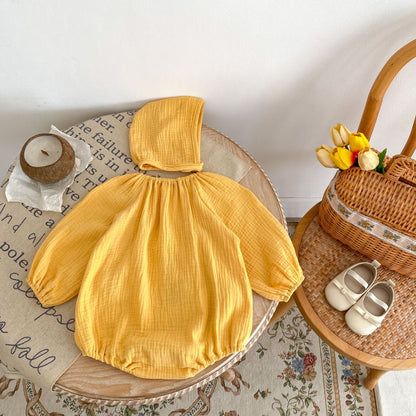 arigold Floral Embroidered Muslin Romper & Bonnet Set – Baby Girl