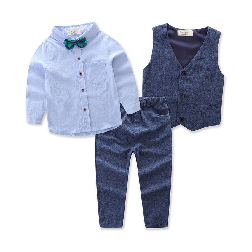 Boys' 3-Piece Dress Shirt, Waistcoat & Trouser Suit Set | Toddler & Kids Gentleman Outfit with Bow Tie