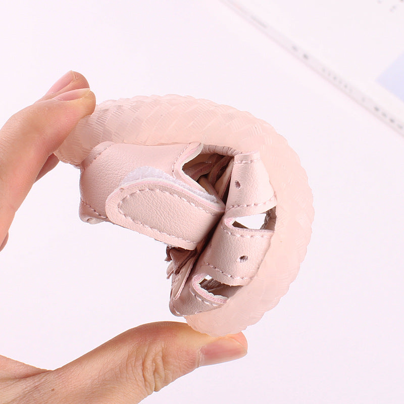 Kitty Face Bow Soft-Sole Baby Girl Sandals | Closed-Toe Cutout Style in Pink & White