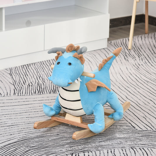 Blue Wooden Dinosaur Rocking Horse – Realistic Sounds Ride-On Toy for Toddlers