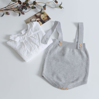 Soft Cotton Baby Knit Suspender Romper (0–24 Months)