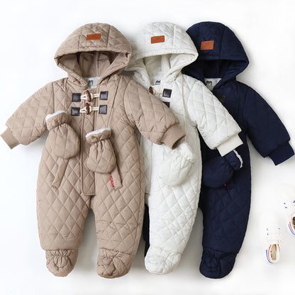 Quilted Hooded Baby Snowsuit Jumpsuit – Warm Winter One-Piece