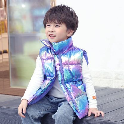 Kids Iridescent Puffer Vest (Sleeveless Zip-Up) – Cozy Winter Layering Waistcoat