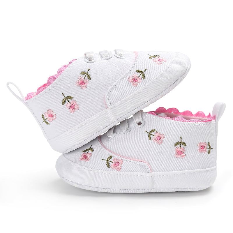 Floral Canvas Baby Shoes with Elastic Closure (Soft Sole)