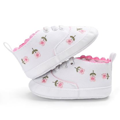 Floral Canvas Baby Shoes with Elastic Closure (Soft Sole)