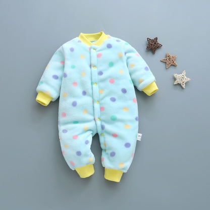 Cozy Fleece Baby Romper – Warm Cartoon Print Footless Jumpsuit for Newborns & Infants (0–24 Months)