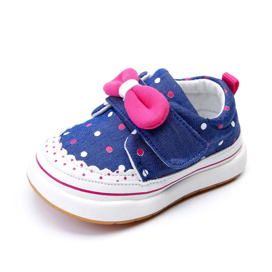 Polka Dot Bow Canvas Sneakers for Baby & Toddler Girls – Soft Velcro First Walker Shoes