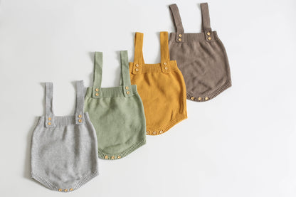 Soft Cotton Baby Knit Suspender Romper (0–24 Months)